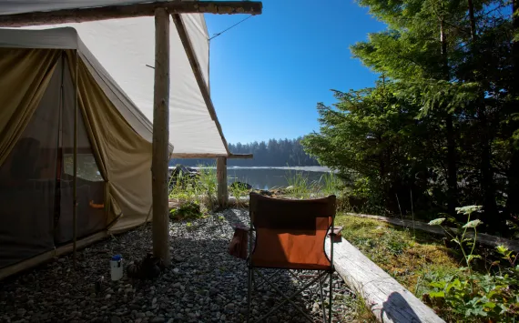 waterside and well sheltered canvas tent sites